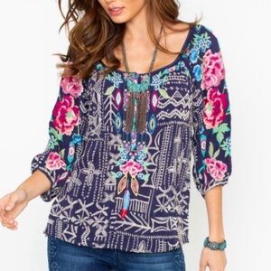 Johnny Was Trista Blouse Gorgeous Floral Embroidery w MEASUREMENTS OVERSIZED XS